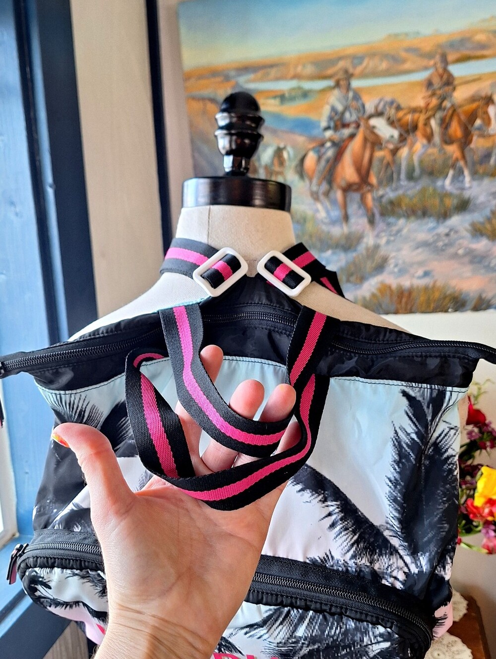 Victoria's Secret Dreamer Packable Tropical Palm Tree Backpack & Travel Bag - Picture 7 of 14